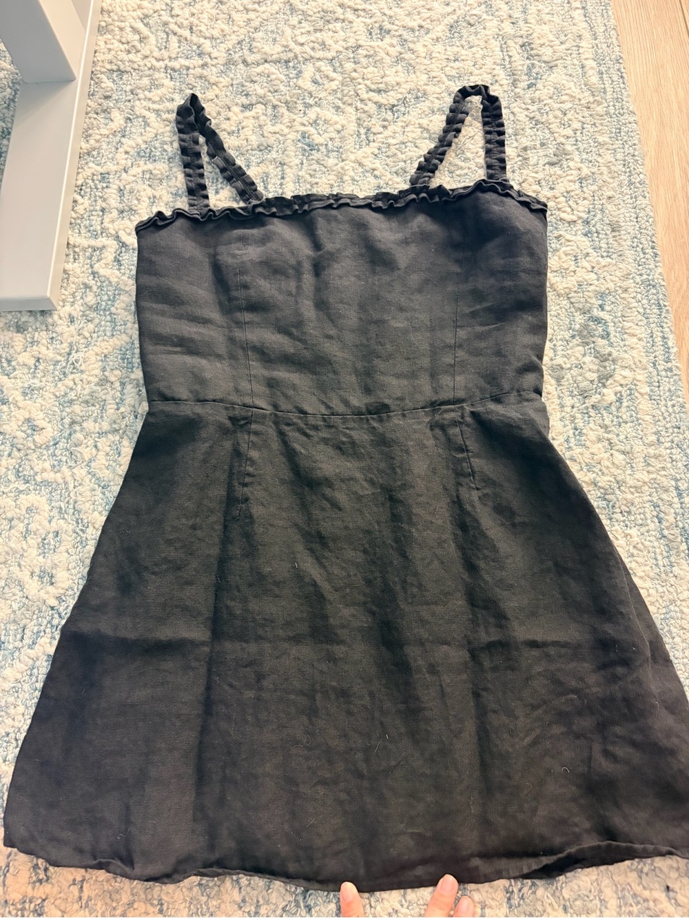 Reformation Janie Frilled-Trim Linen Mini Dress In Black 10